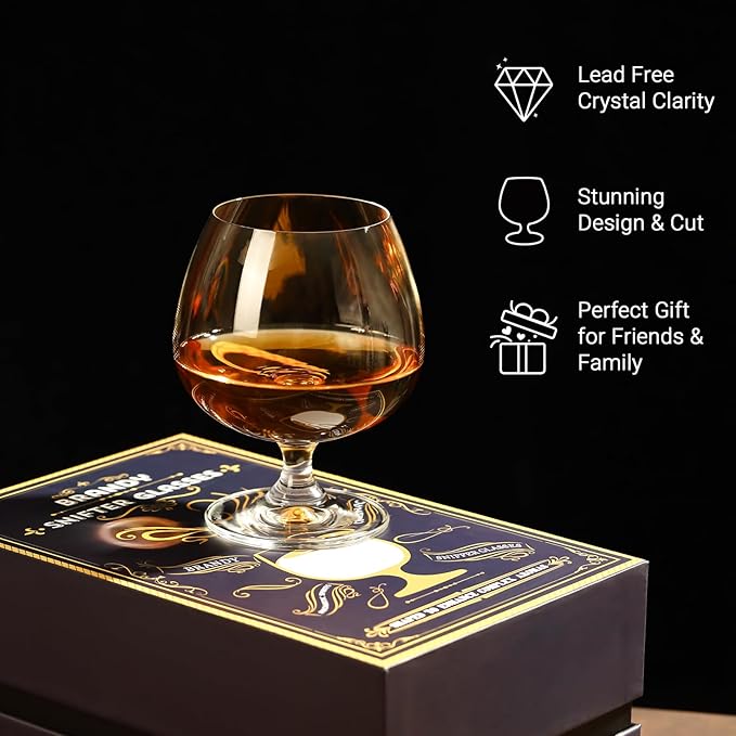 Physkoa 22 oz Large Brandy Snifter Glasses ??Set of 2 Gift Boxed Short Stem Giant Brandy & Cognac