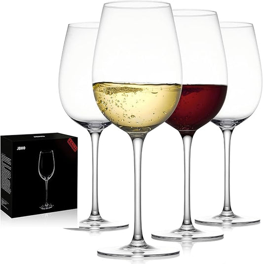 JBHO Hand Blown Italian Style Crystal White or Red Wine Glasses - Gift Packaging for Any Occasion