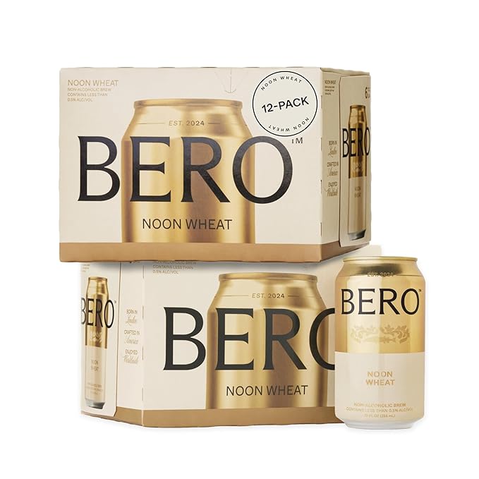 BERO Noon Wheat Non-Alcoholic Beer, 12-Pack Light Hoppy Ale-Style Craft Brew, NA Beer by Tom