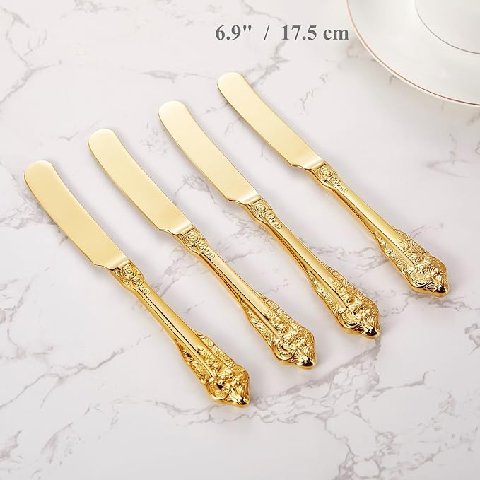 KEAWELL Gorgeous 6.9" Butter Spreader, 18/10 Stainless Steel, Set of 4, Gold Butter Knife