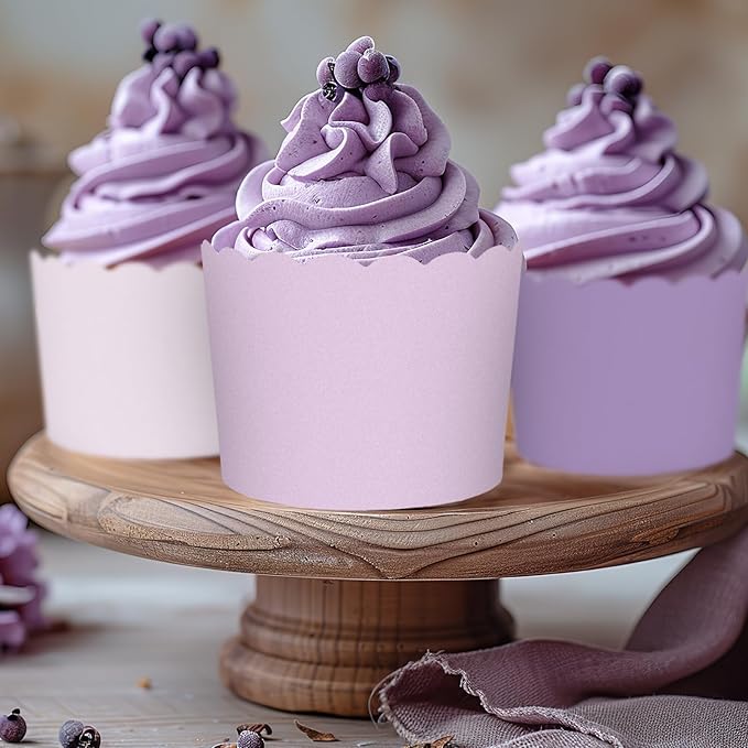 Whaline 120Pcs Purple Paper Baking Cups Scalloped Edge Cupcake Wrappers Gradient Purple Cupcake
