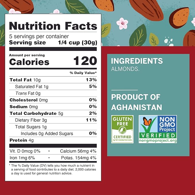 Ziba Foods Heirloom Gurbandi Raw Almonds | Non-GMO, Vegan, Whole 30 Friendly, Keto & Paleo |