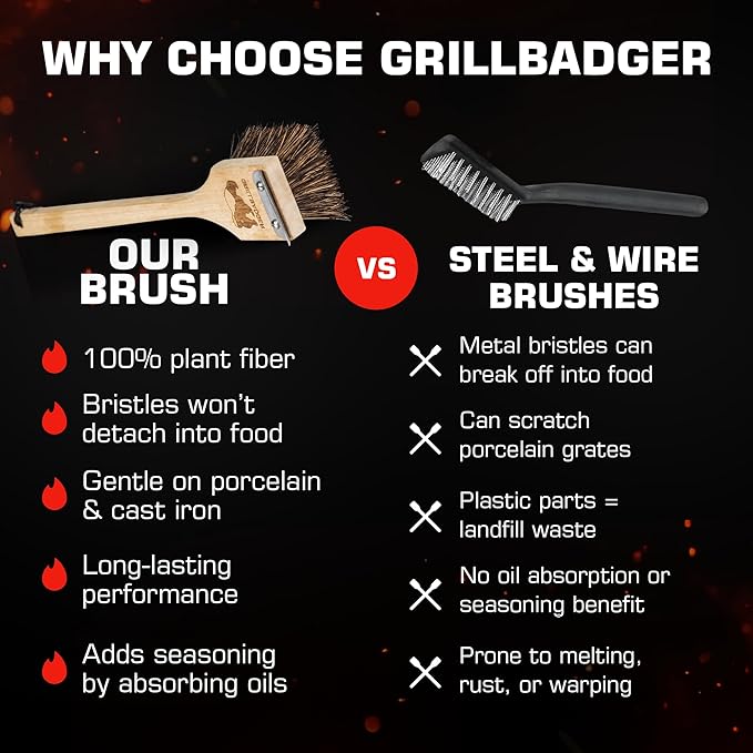 Natural Grill Brush Non Metal Bristles - Durable Non Metal Grill Brush Outdoor Grills Wooden Handle