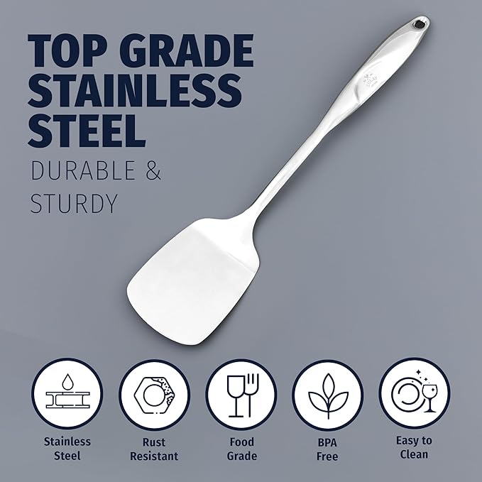 Zulay Kitchen Premium Stainless Steel Metal Spatula - Cooking Spoon Turner - Durable Cooking