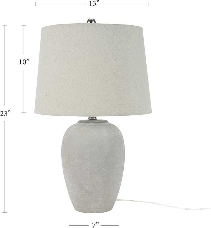 Nourison Home 23" Vintage Grey (White Washed) Ceramic Pot Table Lamp for Bedroom, Living Room