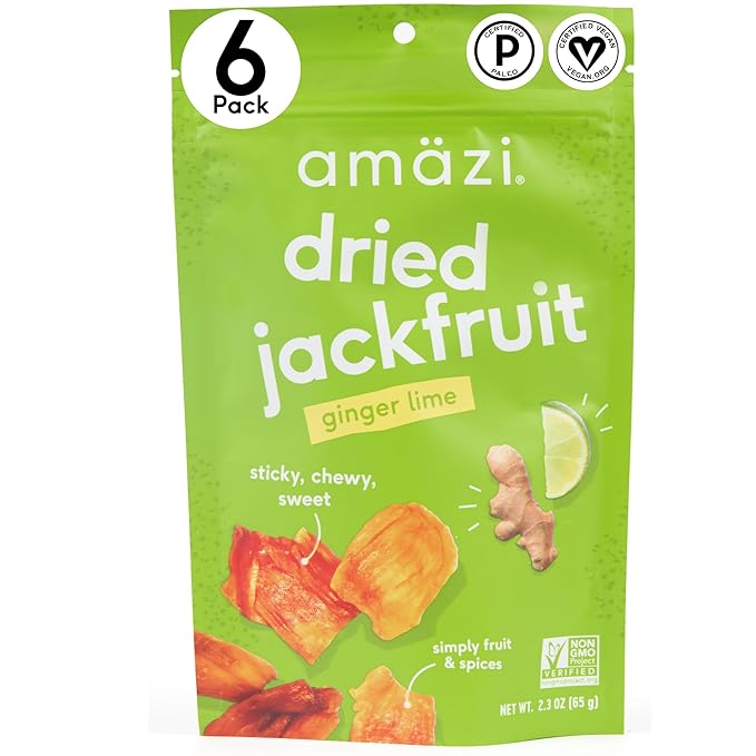Am채zi Foods | Ginger Lime Dried Jackfruit (6 Pack) | All Natural Snacks | Gluten Free Healthy Dried