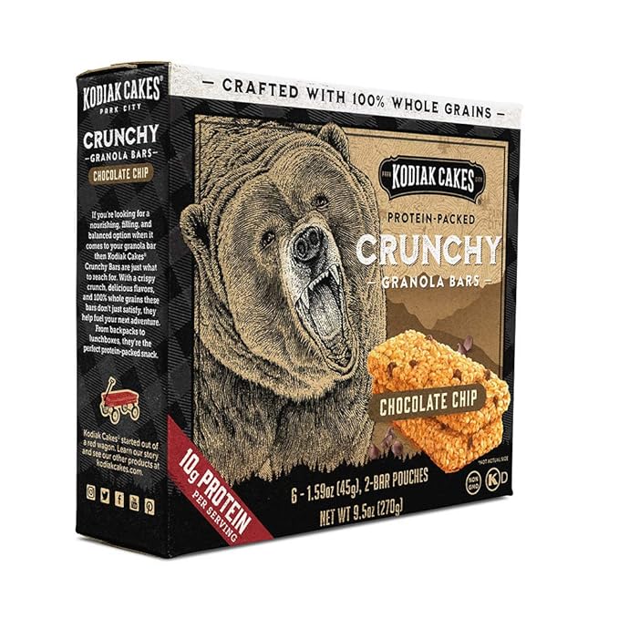 Kodiak Cakes Protein Crunchy Granola Bar, Chocolate Chip, (Pack of 12 Boxes)