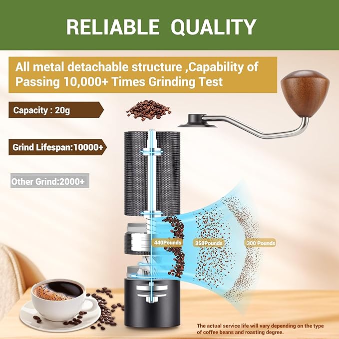 Manual Coffee Bean Grinder,Popsweeter C38 hand coffee grinder with Stainless Steel Conical Grinding