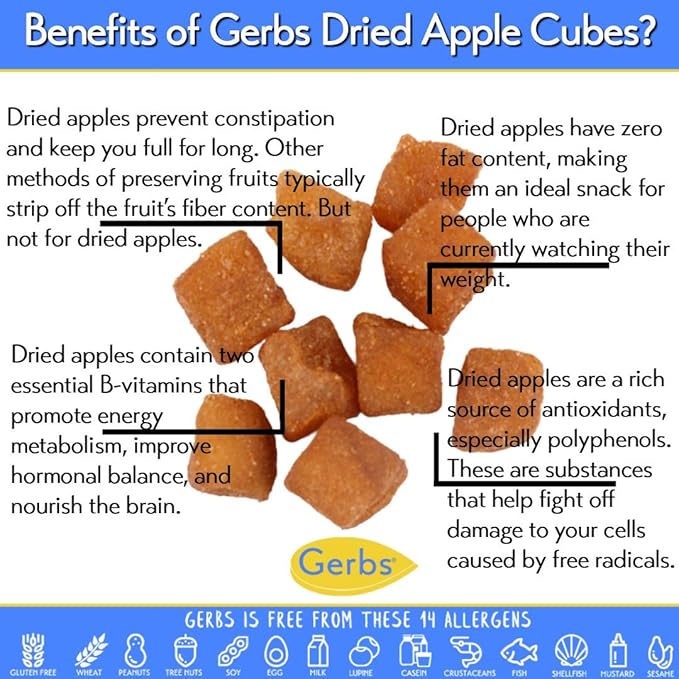 Gerbs Dried Cinnamon Sugar Apple Cubes 2 lbs. | Unsulfured, No Additives, Resealable Bag |