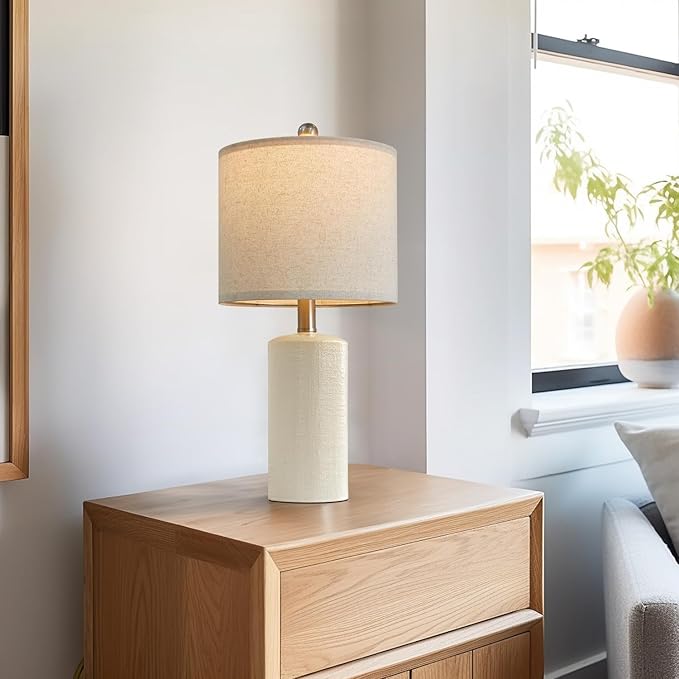 20.25" Small Single Table Lamp for Bedroom Modern Ceramic Nightstand Lamp Farmhouse Bedside Lamp