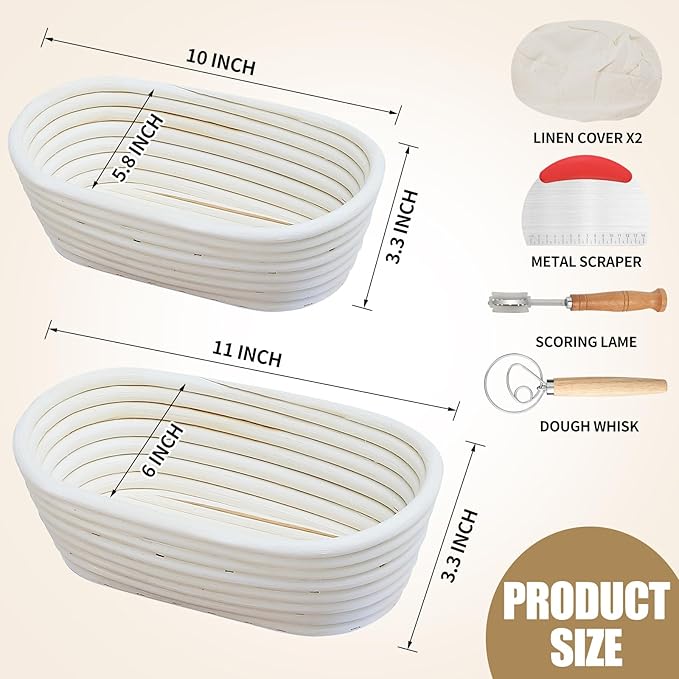 Banneton Bread Proofing Basket, Sourdough Bread Baking Supplies, Oval Rattan Rising Proofing