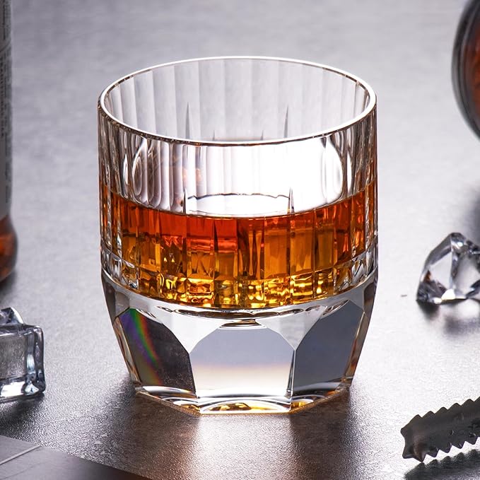 KAMMAK Crystal Whiskey Glasses Set of 2, 7.44oz Old Fashioned Glasses Stemless, Luxury Hand Blown