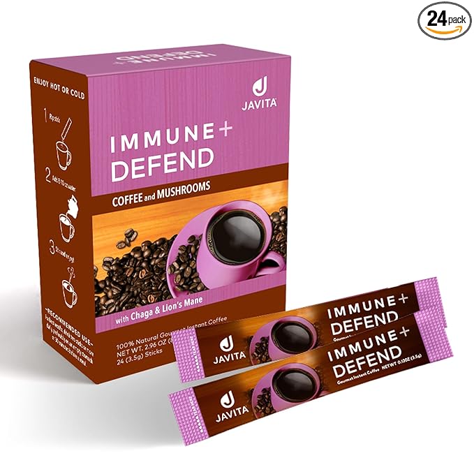 Mushroom Coffee by Javita, Immune & Defend Blend of Chaga, Lion's Mane and Dark Roast Coffee for