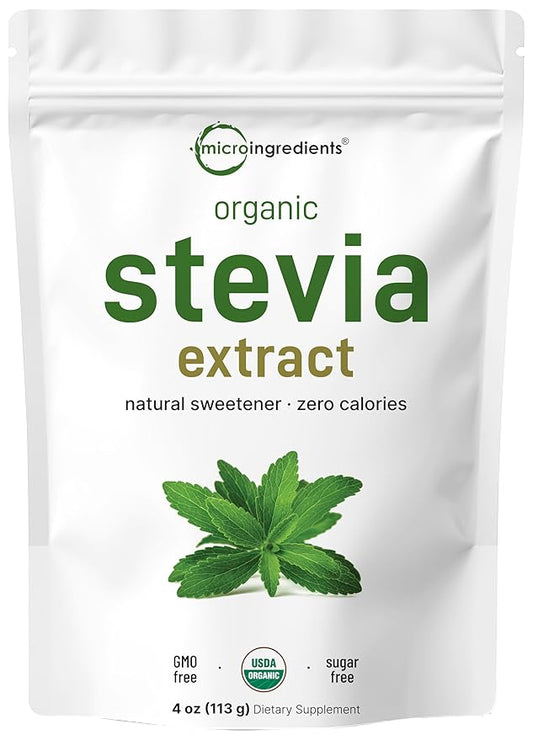 Pure Organic Stevia Powder, 4 Ounces, 706 Serving, Highest Grade Stevia Green Leaf Extract Reb-A