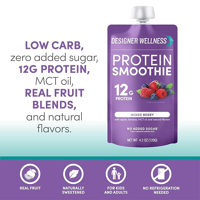 Designer Wellness Protein Smoothie, Real Fruit, 12g Protein, Low Carb, Zero Added Sugar