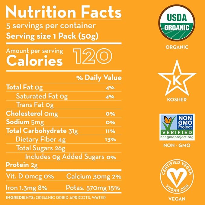 Sunny Fruit Soft Organic Turkish Dried Apricots - 6 Bags (30 Individual Portion Packs) | No