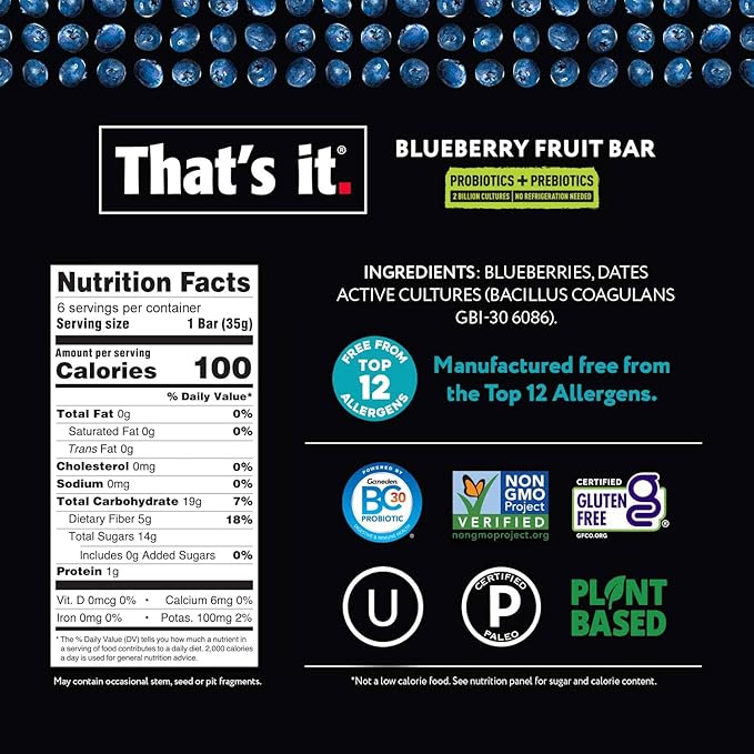 That's it. Probiotic Fruit Bar Variety Pack, Mango & Blueberry Flavors, Just Real Fruit +