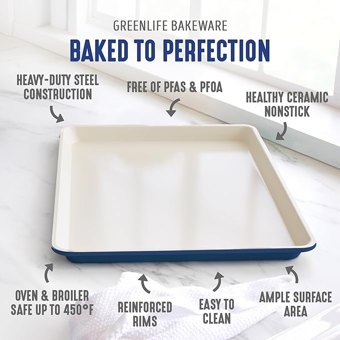 GreenLife Bakeware 18” x 13” Half Cookie Sheet Baking Pan, Non-Toxic PFAS-Free Healthy Ceramic