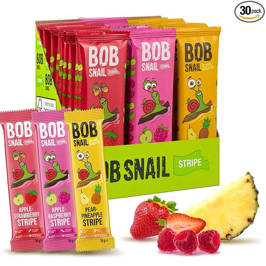 BOB SNAIL Healthy Organic Fruit Snacks for Kids and Adults ??30 Organic Fruit Leather Snacks with