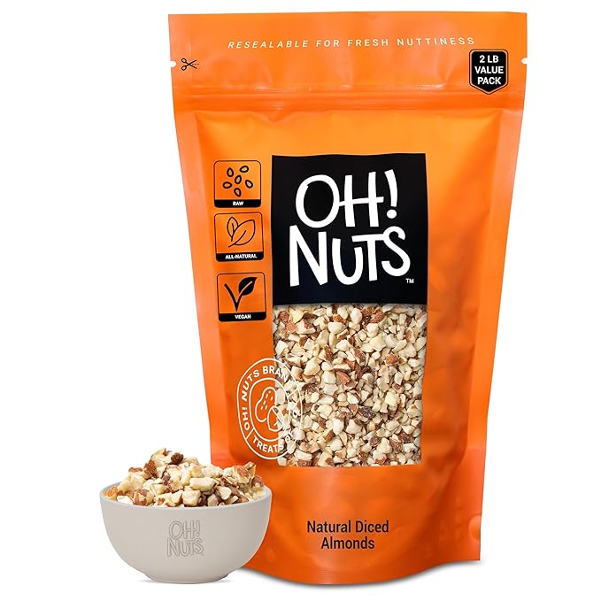 Oh! Nuts Almonds Natural Diced - Raw - 100% Natural - 2 lb - High-Protein Diced Almonds - Packed in