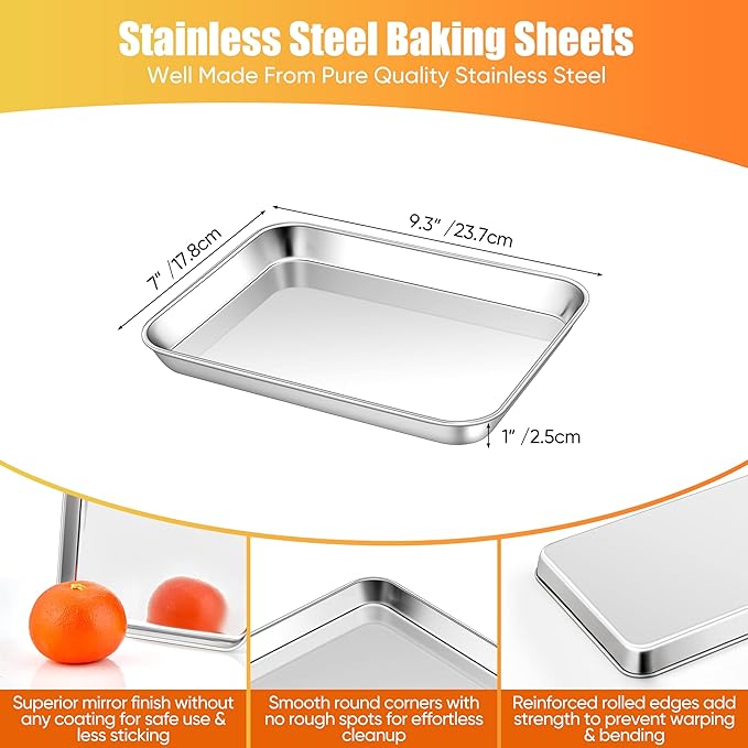 Homikit 1 Pack Baking Sheet, 9 x 7 Inches Stainless Steel Cookie Tray for Baking Cooking Toasting