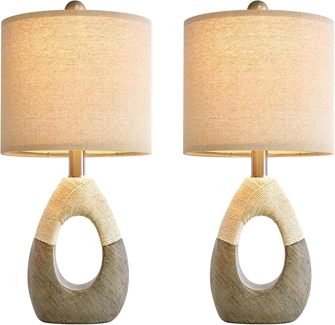 OYEARS 19” Boho Table Lamps Bedroom Living Room Set 2,Suitable for Small Space,Small Farmhouse