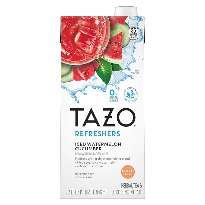 TAZO Iced Watermelon Cucumber Herbal Tea Concentrate, Caffeine-Free, 32 Fl Oz Caton (Pack of 2)