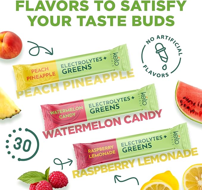 Keto Vitals Keto Electrolytes Plus Greens Superfood Powder Packets - 30 Servings Sugar Free