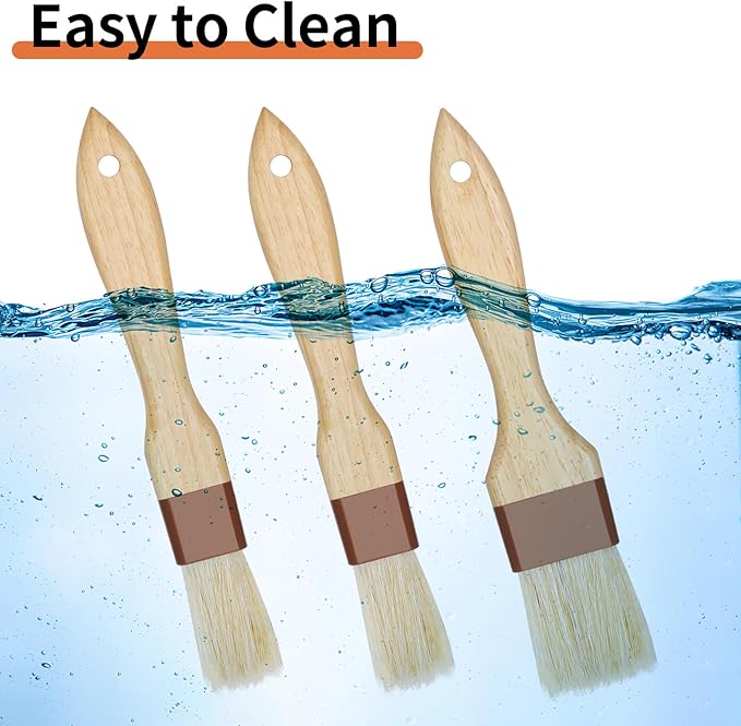 3 Pcs Pastry Brush, Natural Bristle Basting Brush, Cooking Brush, Food Brush, Butter Brush, Baster