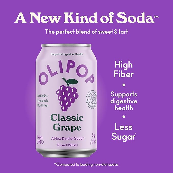 OLIPOP Prebiotic Soda Pop, Classic Grape, Pantry Pack Packed with Prebiotics, Fiber, and