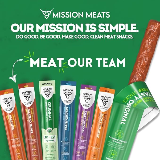 Mission Meats Beef Sticks – 100% Grass Fed & Pasture Raised, Sugar Free, Individually Wrapped