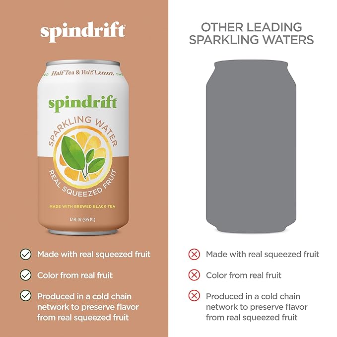 Spindrift Sparkling Water, Half Tea & Half Lemon Flavored, Made with Real Squeezed Fruit, 12 Fl Oz