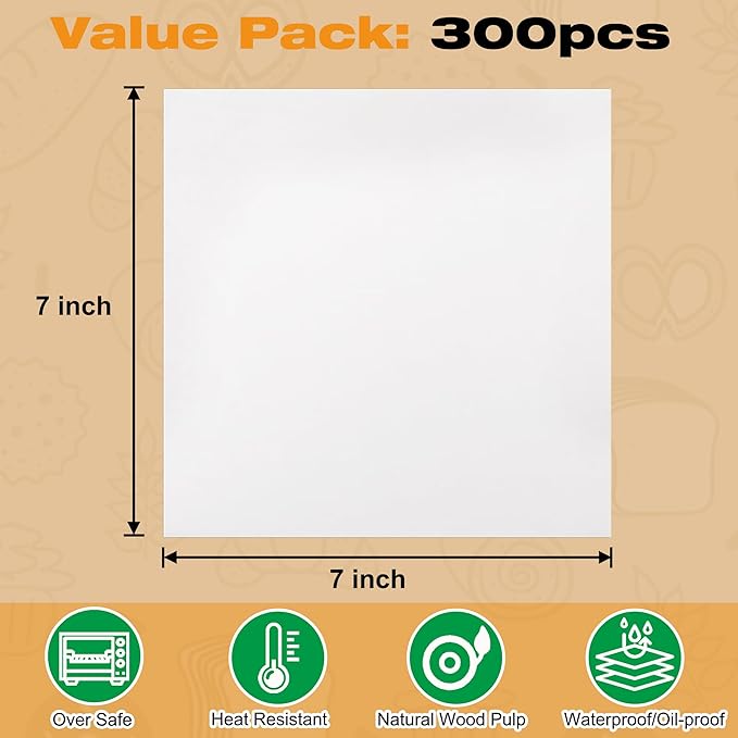 300Pcs Burger Patty Paper, AIMEIKI 7x7 Inch Parchment Paper Squares for Burger Press, Unbleached