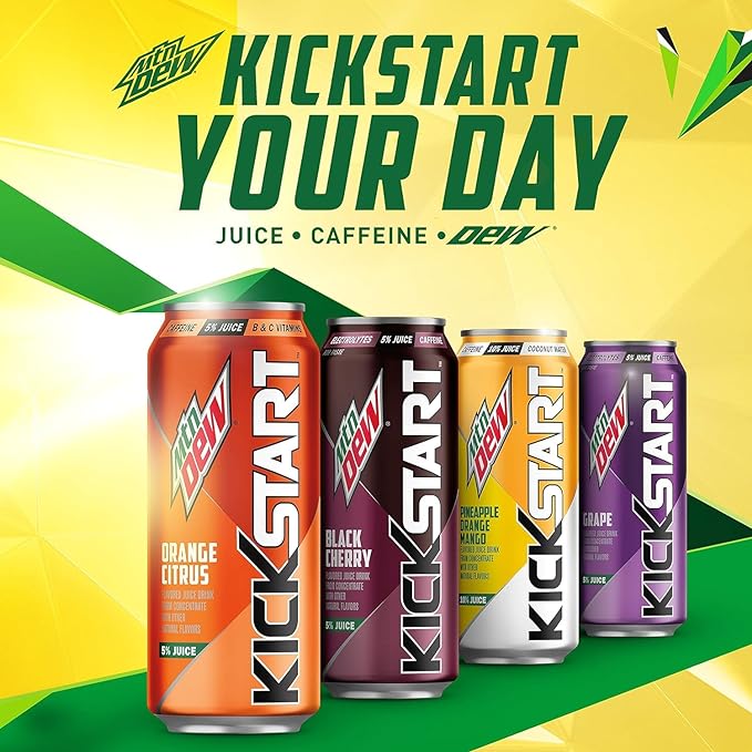 Mountain Dew Kickstart, Orange Citrus, 92mg Caffeine, Vitamins B & C, 80 Calories, 5% Juice, 16 Fl