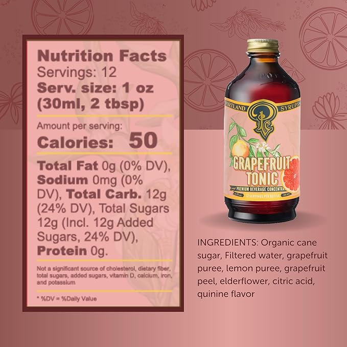 Portland Syrups Grapefruit Tonic Syrup - Craft Delicious Cocktails, Mocktails, Tea, Soda, Coffee