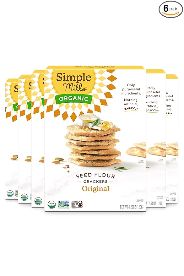 Simple Mills Organic Seed Crackers, Original - Gluten Free, Vegan, Healthy Snacks, Paleo Friendly