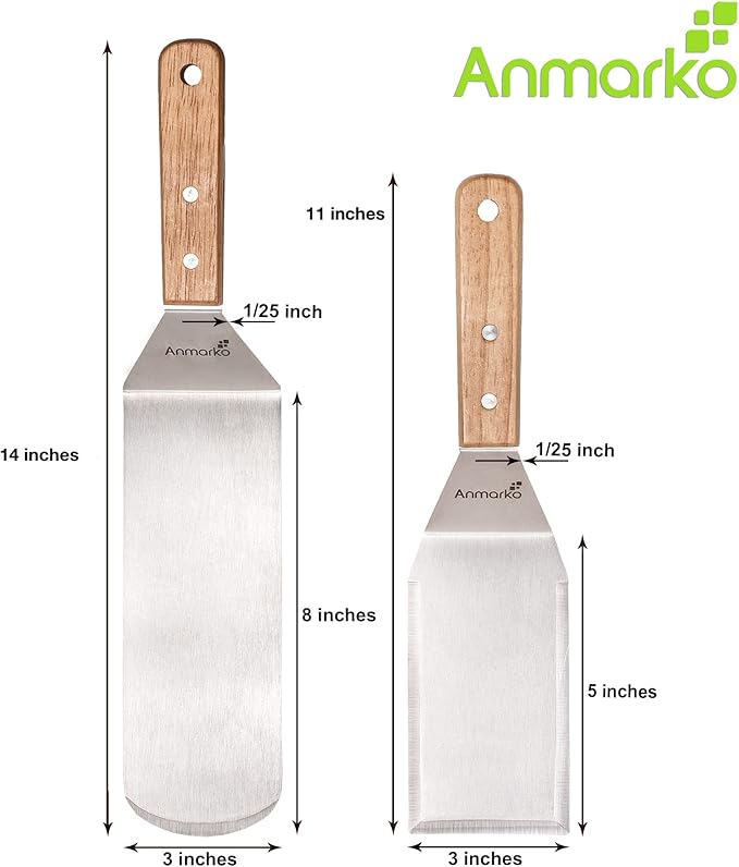 Professional Griddle Spatula Set - Stainless Steel Metal Spatula and Griddle Scraper - Heavy