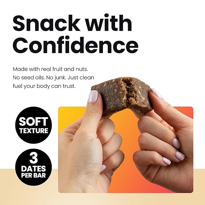 Bahamii Almond Nut & Date Bars - Coconut Vanilla, 12 Pack, Only 6 Ingredients, Soft & Delicious