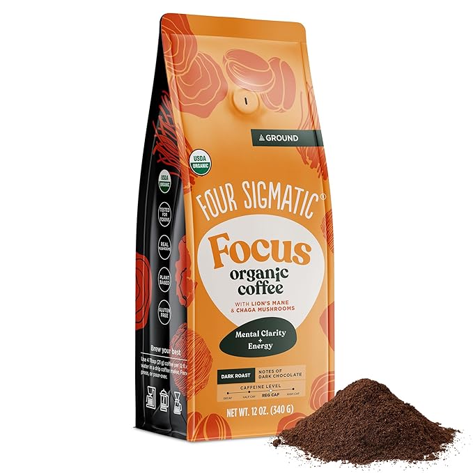 Four Sigmatic Focus Mushroom Coffee | Organic Ground Coffee with Lion's Mane Mushroom and Chaga for