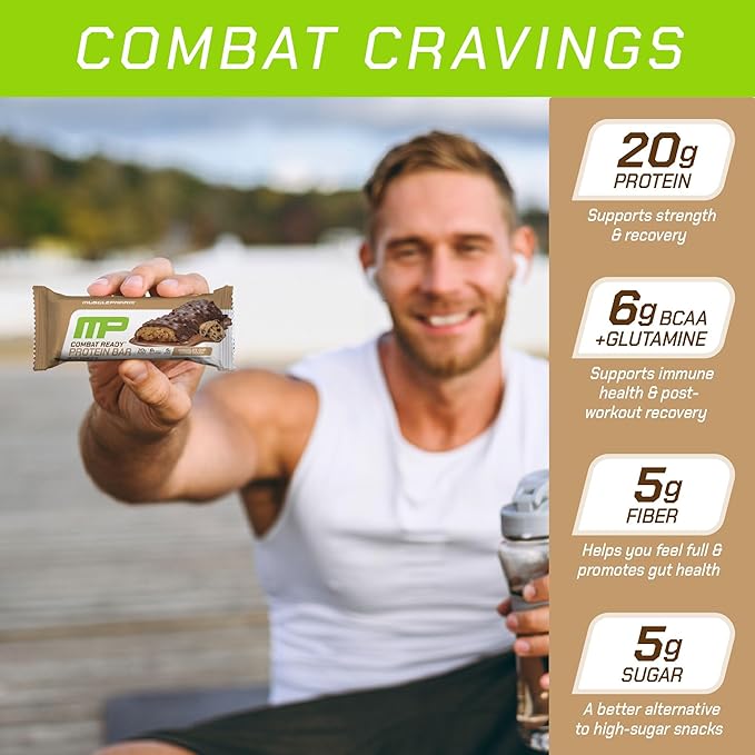 MusclePharm Combat Sport Bar, Chocolate Chip Cookie Dough, High Protein Bars, Combat Cravings, Fuel
