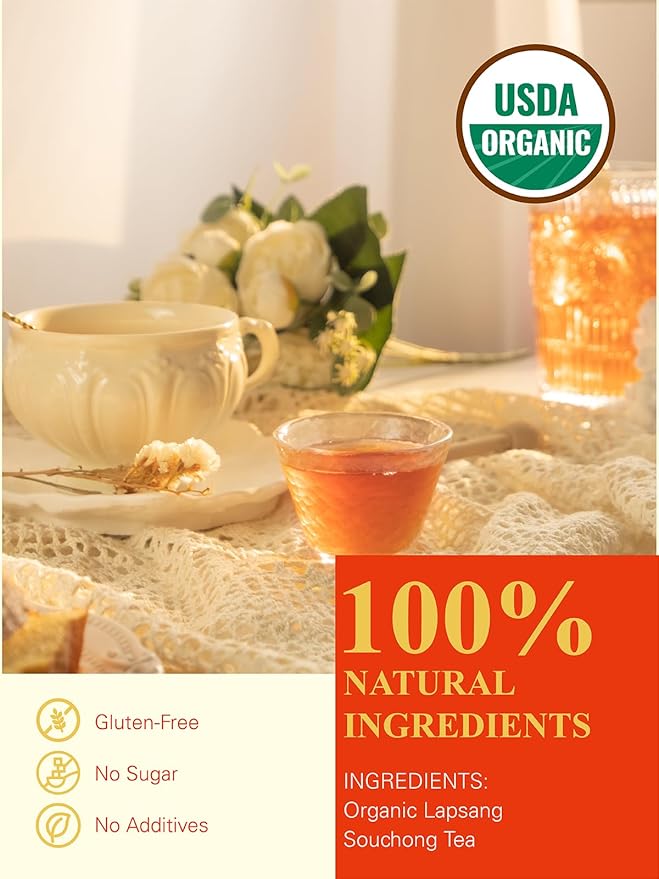 GLDNT Organic Lapsang Souchong Tea Bags, Organic Smoked Black Tea, Caffeinated, Full-Bodied Taste
