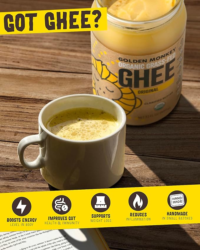 GOLDEN MONKEY Organic Ghee Butter ??Grass Fed Clarified Butter for Cooking, Baking, Keto & Gut