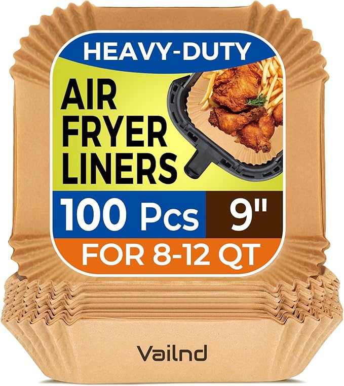 Vailnd Air Fryer Liners Disposable, 100Pcs 9 Inch Max Xl Large Cooker Airfryer Paper Liners, Oil