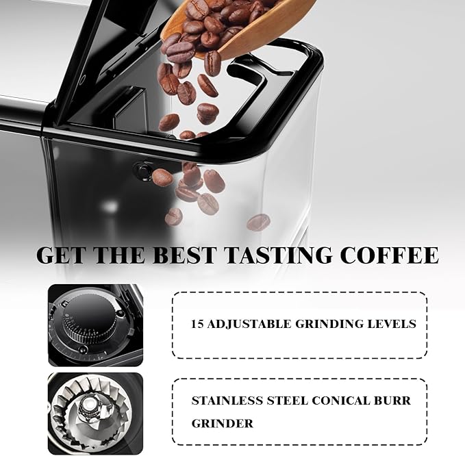 Fully Automatic Espresso Machine with Smart TFT Touchscreen, Brewing System and Automatic Milk