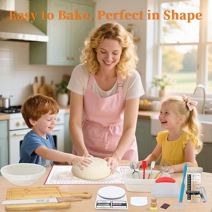 Aliggbent 40Pcs Sourdough Bread Baking Supplies, 10'' Round & Oval Banneton Bread Proofing Baskets