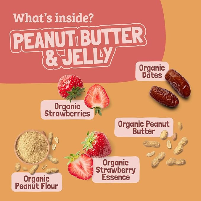 Skout Organic Peanut Butter & Jelly Real Food Bars for Kids (18 Pack) | Organic Snacks for Kids |