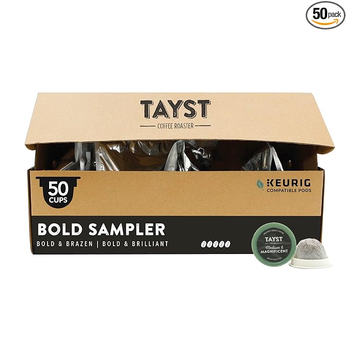 Tayst Coffee Pods, Bold Sampler Box Dark Roast, K Cups Compatible with Keurig Coffee Maker