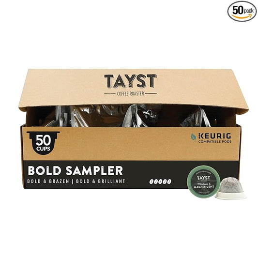Tayst Coffee Pods, Bold Sampler Box Dark Roast, K Cups Compatible with Keurig Coffee Maker