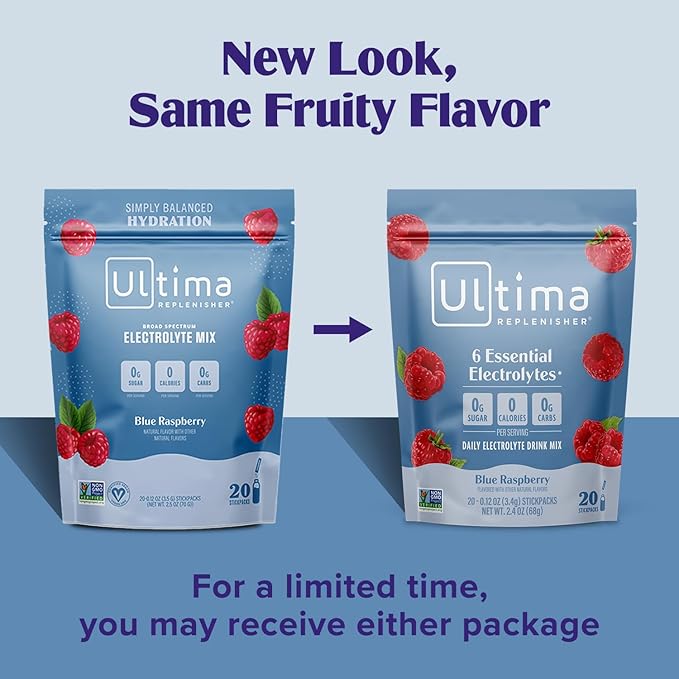Ultima Replenisher Daily Electrolyte Powder Drink Mix ??Sugar Free ??Blue Raspberry, 20 Stickpacks