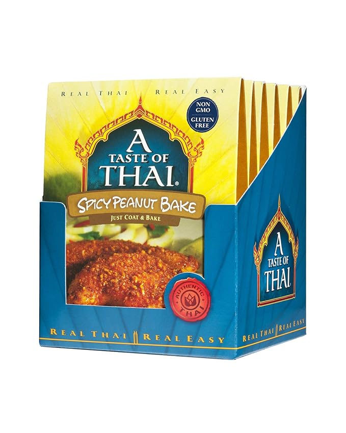 A Taste of Thai Spicy Peanut Bake - 3.5oz Pack of 6 Ready to Use Seasoned Coating | Perfect for